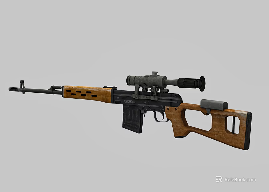 Tactical Rifle With Wooden Stock Mounted Scope Detachable Magazine And Long Barrel 3d model 