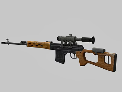 Tactical Rifle With Wooden Stock Mounted Scope Detachable Magazine And Long Barrel 3d model