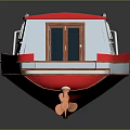 Wooden Boat With Red Roof White Hull Windows Deck And Reflection