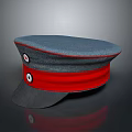 Gray Military Style Cap With Red Band And Round Badges