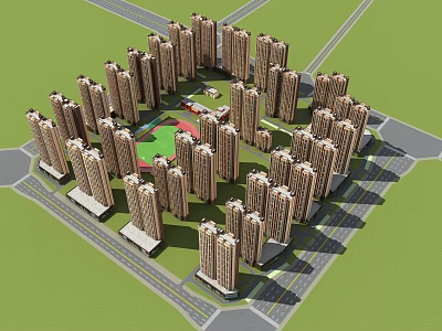 Modern Residential Buildings Featuring Circular Layout Central Green Space And Surrounding Roads 3d model