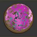 Colorful Decorative Mushroom With Pink Cap Blue Stem And Green Grass On Brown Base