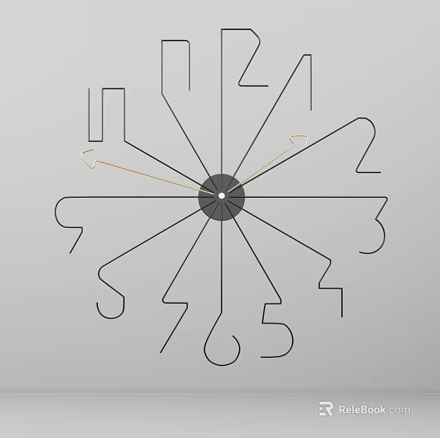 Modern Wall Clock With Black Number Outlines Gold Hands And Gray Background Irregular Line Design 3d model 