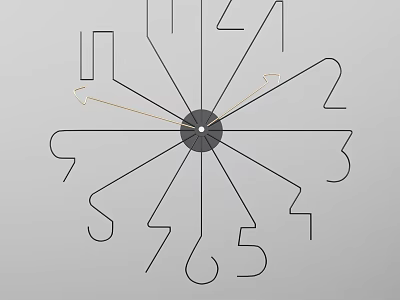 Modern Wall Clock With Black Number Outlines Gold Hands And Gray Background Irregular Line Design 3d model