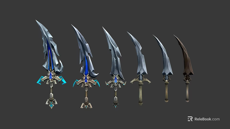 Fantasy Daggers With Various Designs Blue Accents And Intricate Structures 3d model
