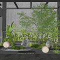 Modern Scenic Feature Wall With Lush Plants Trees Rocks And Round Lights