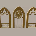 Elegant Golden Arched Ornamental Decorative Set with Intricate Cutouts and Patterns 3d model
