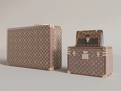 Classic Pattern Luggage Trunks With Metal Accents And Small Bag On Top 3d model