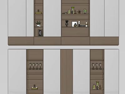 Modern Wooden Shelving Unit with Multiple Layers for Displaying Vases Glasses and Ornaments 3d model