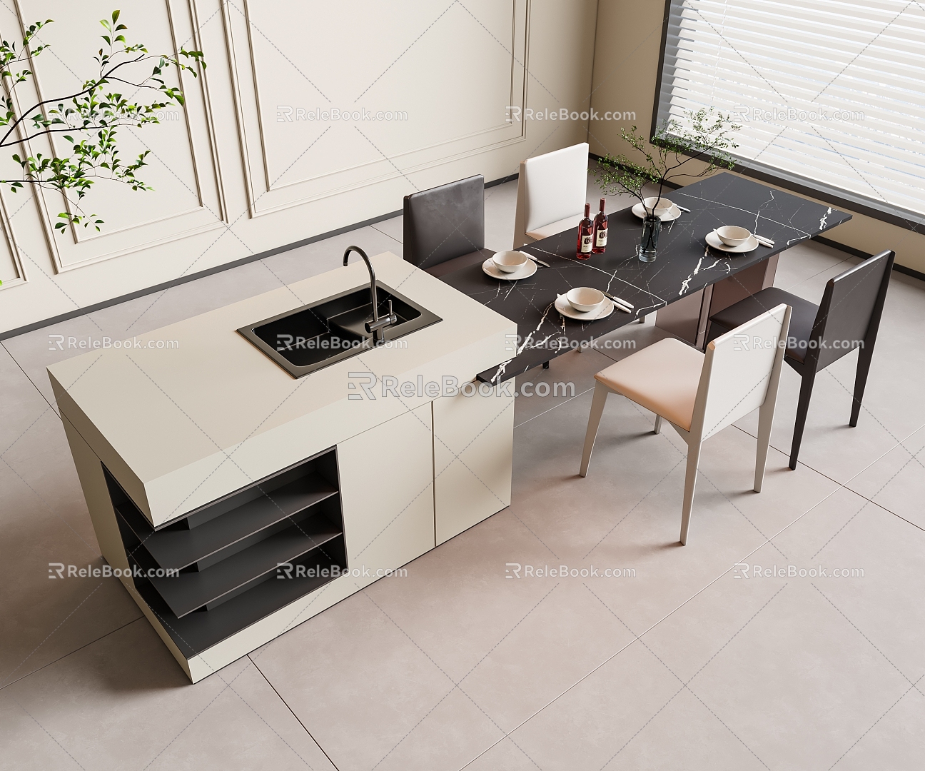 Modern Nakajima Dining Table and Chair 3d model