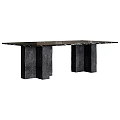 Modern Black Marble Dining Table With Textured Square Legs And Rectangular Glossy Top 3d model