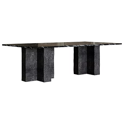 Modern Black Marble Dining Table With Textured Square Legs And Rectangular Glossy Top 3d model