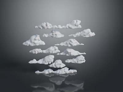 White Cloud Shaped Decorative Living Supplies With Floating Design And Gray Background Reflection 3d model