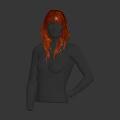 Human Head Organ With Long Curly Orange Hair On 3D Model Figure