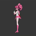 Magical Pink Haired Character With Cat Ear Decoration And Red Bow Outfit