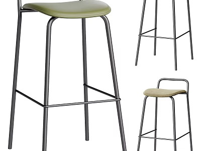 Modern Bar Stools With Metal Frame And Green Beige Seats In Various Angles 3d model