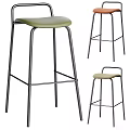 Modern Bar Stools With Metal Frame And Green Beige Seats In Various Angles