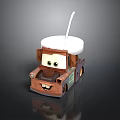 Cartoon Car With Smiling Face Eyes Brown Body And White Cup With Straw on Top