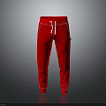 Red Casual Jogger Pants With White Drawstring Elastic Waist And Side Pockets