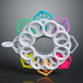Colorful Ring Shaped Household Item With Multi Colored Petals And White Loops