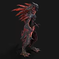 Aquatic Creature 3D Model With Red Dark Skin Sharp Claws And Scales 3d model