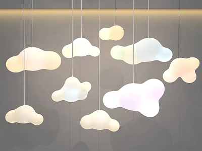 Cloud Shaped Unique Pendant Lights Hanging With Soft Glow On Gray Wall 3d model