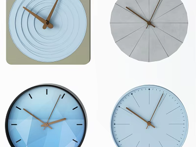 Modern Wall Clocks With Geometric Patterns And Various Shapes In Blue Gray Tones 3d model