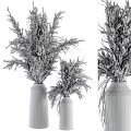 Stylish Minimalist Natural Dried Flowers Decorative Ornament Set with Black Vases