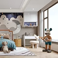 Kids Room Interior Design With Starry Cloud Wall Plush Toys Bed Bookshelves And Desk