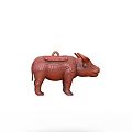 Artistic Red Ox Sculpture Featuring Intricate Carved Patterns And Classic Design
