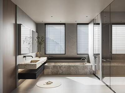 Modern Bathroom Interior Design With Marble Bathtub Double Sink Vanity And Glass Shower Enclosure 3d model
