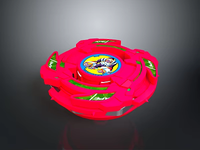 Red Spinning Weapon Toy Top With Central Cartoon Design And Green Decorative Accents 3d model