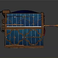 Modern Wooden Market Stall Setup With Blue Glass Windows And Emblem Chest