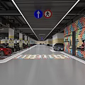 Underground Parking Garage With Parked Vehicles Directional Signs Columns Clear Lane Markings And Lighting
