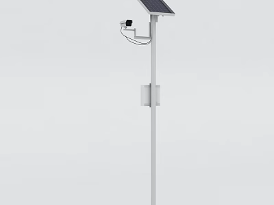 Solar Powered Security Camera With Solar Panel Mounted On Metal Pole 3d model