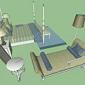 Classic Double Bed Bedroom Interior With Bedside Tables Lamps Rug Mirror And Sofa Chair