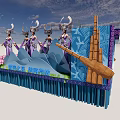 Xiangxi Cultural Performance Featuring Female Performers In Traditional Costumes With Mountain Decorations And Pink Flowers