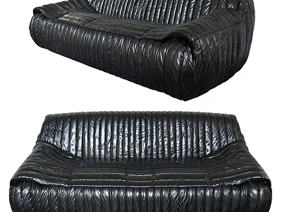 Modern Black Leather Sectional Sofa With Pleated Texture And Stylish Comfort Design 3d model
