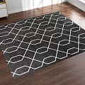 Square Rug With Black And White Geometric Pattern On Wooden Floor For Modern Home Decor