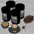Fresh Coffee Drink With Sugar Cubes Snacks Tins And Chocolate Pieces