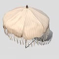 Elegant Fringed Light Colored Outdoor Furniture Umbrella With Decorative Canopy And Sturdy Handle