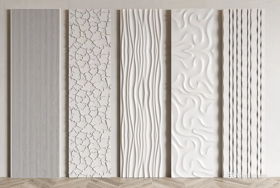 Wall Panels With Various Textured Patterns Including Striped Cracked And Wavy Designs 3d model 