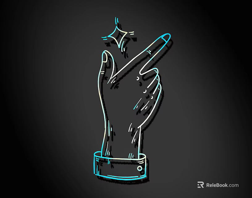 Hand Drawn Style Wall Decor With Upward Pointing Finger Sparkle Effect And Cuff Detail 3d model 