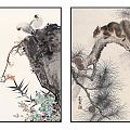 New Chinese Animal Painting Elegant Zen Flower Bird Pine Tree Squirrel Hanging Picture Combination 3d model