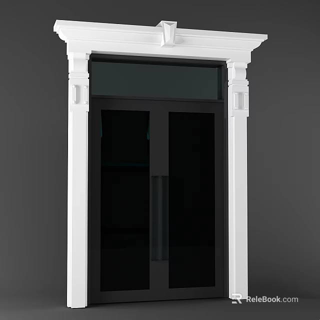 Modern Black Glass Panel Double Doors With White Frame And Sleek Design 3d model 