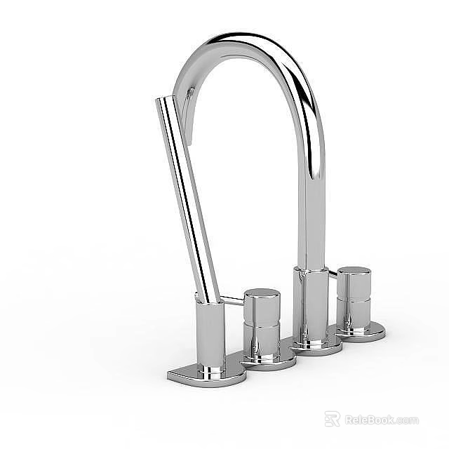 Modern Stainless Steel Kitchen Sink Faucet With Polished Finish And Multiple Handles 3d model 