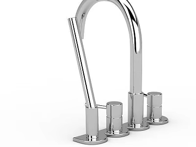 Modern Stainless Steel Kitchen Sink Faucet With Polished Finish And Multiple Handles 3d model