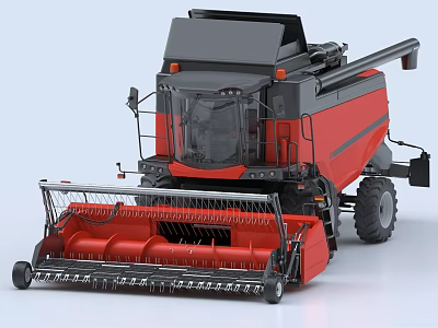 Red Agricultural Utility Vehicle Combine Harvester With Front Harvesting Equipment Cab And Large Wheels 3d model