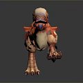 3D Modeled Fantasy Bird With Vibrant Orange Feathers Colorful Beak And Large Eyes