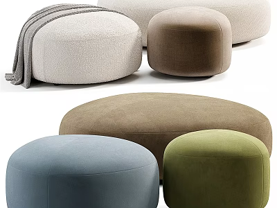 Stylish Upholstered Ottomans in Various Colors for Modern Living Room Decor 3d model